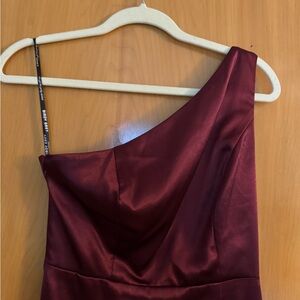 Birdy Grey One-Shoulder Satin Dress in Burgundy